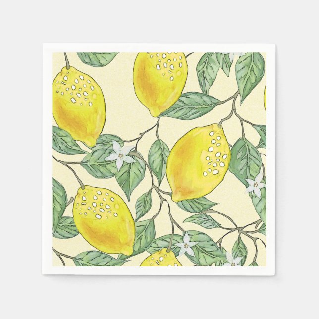 Serviette En Papier Vintage Aquarelle Lemons Motif été (Devant)