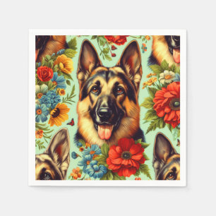 Serviette En Papier Vintage berger allemand floral