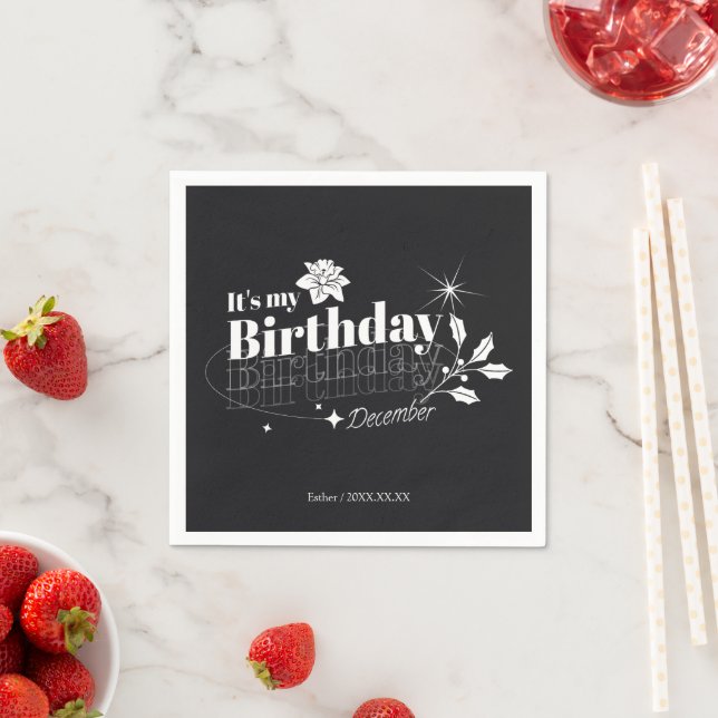 Serviette En Papier Vintage Black Personalized December Birthday (En situation)