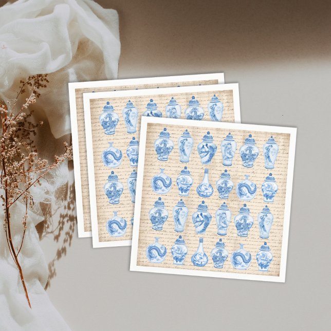 Serviette En Papier Vintage Bleu Blanc Chinoiserie Temple Ginger Jars (Créateur téléchargé)