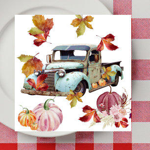 Serviette En Papier Vintage Bleu Camion Automne Quitte Citrouille