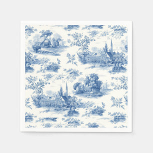 Serviette En Papier Vintage bleu motif floral toile de Jouy française