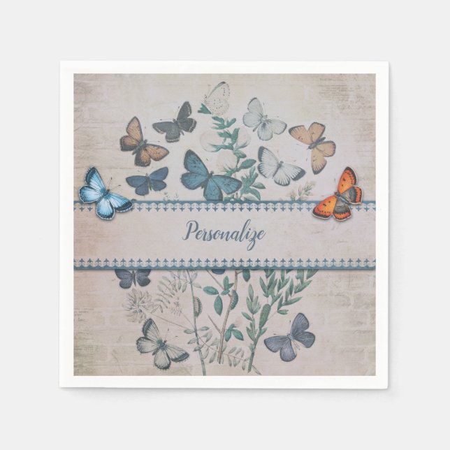 Serviette En Papier Vintage Blue Butterfly Motif personnalisé (Devant)