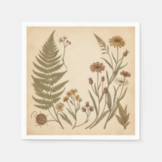Serviette En Papier Vintage Botanical Fern Wildflowers Antique