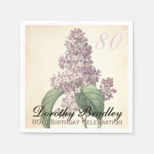 Serviette En Papier Vintage Botanical Lilac 80e Anniversaire de fête P
