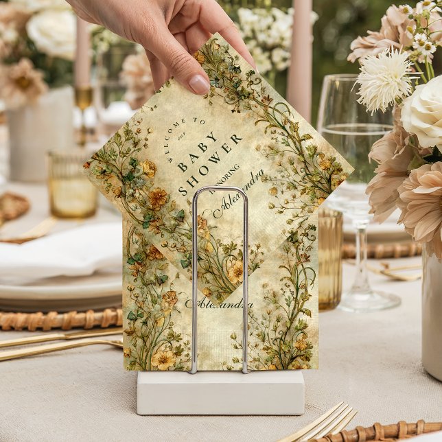 Serviette En Papier Vintage Botanical Wildflower Baby Shower (Créateur téléchargé)