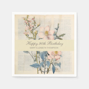 Serviette En Papier Vintage Botanique Fleur Sauvage 90e Anniversaire
