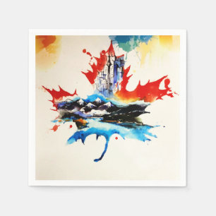 Serviette En Papier Vintage Canada Maple Leaf Travel Love Aquarelle