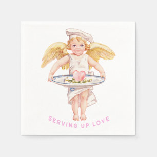 Serviette En Papier Vintage Chef Chérubin Servant l'Amour Chic Saint-V