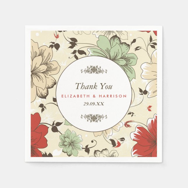 Serviette En Papier Vintage Chic Floral Mariage (Devant)