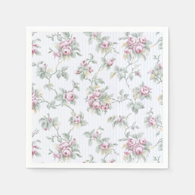 Serviette En Papier Vintage chic Rose et raypes (Devant)