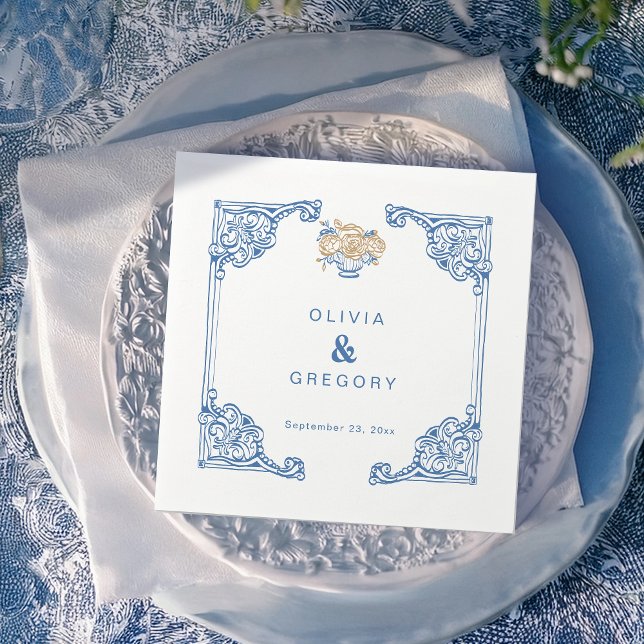 Serviette En Papier Vintage Chinoiserie Antique Frame Mariage (Créateur téléchargé)