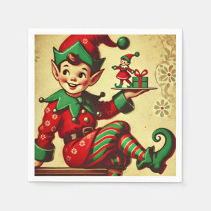Serviette En Papier Vintage Christmas Holiday Elves Père Noël Cookie