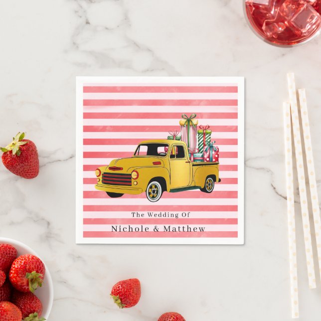 Serviette En Papier Vintage Christmas Truck Mariage (En situation)