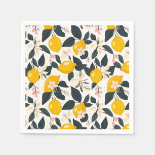 Serviette En Papier Vintage citron et Motif de fleurs roses