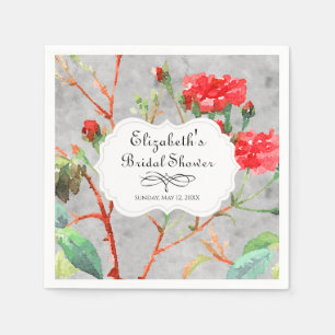 Serviette En Papier Vintage Coral Rose Floral Aquarelle Fête des marié