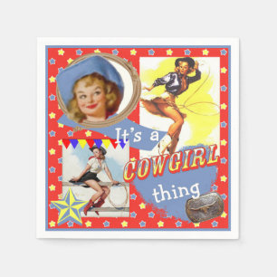 Serviette En Papier Vintage Cowgirls Roping Western Party