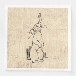 Serviette En Papier Vintage Cute Bunny Rabbit Art Script Arrière - pl