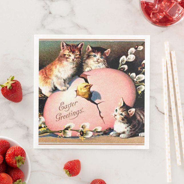 Serviette En Papier Vintage Easter Greetings (En situation)