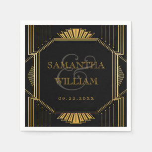 Serviette En Papier Vintage élégant Art Déco Black Gold Mariage