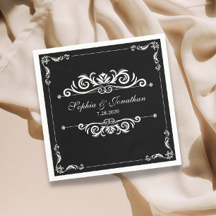 Serviette En Papier VINTAGE élégant  noir et blanc Mariage