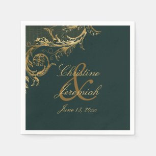 Serviette En Papier Vintage Emerald Green Gold Floral Mariage damassé