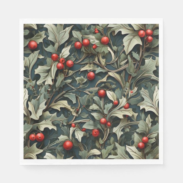 Serviette En Papier Vintage English Holly berry botanical  (Devant)