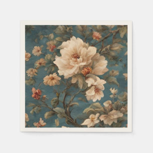 Serviette En Papier Vintage Exquis Blanc et Fleurs Rouges Corail Luxur