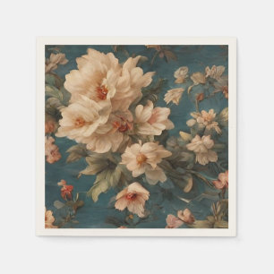 Serviette En Papier Vintage Exquis Blanc et Fleurs Rouges Corail Luxur