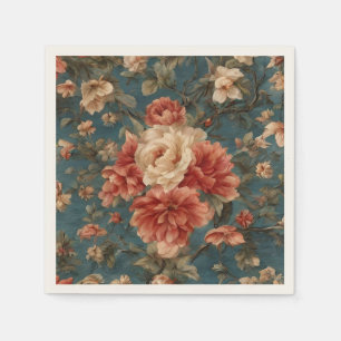 Serviette En Papier Vintage Exquis Blanc et Fleurs Rouges Corail Luxur