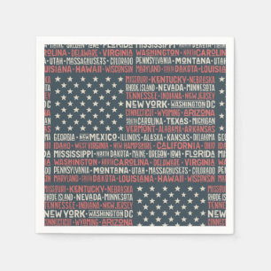 Serviette En Papier Vintage Faded American Flag State Noms Mots Art