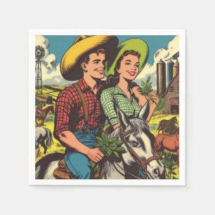 Serviette En Papier Vintage Farm Love Couple Comics