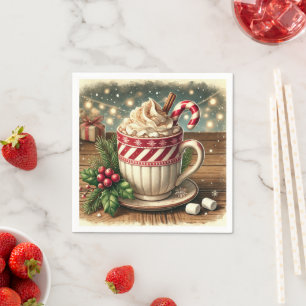 Serviette En Papier Vintage Festin de Noël Chocolat chaud Découpage
