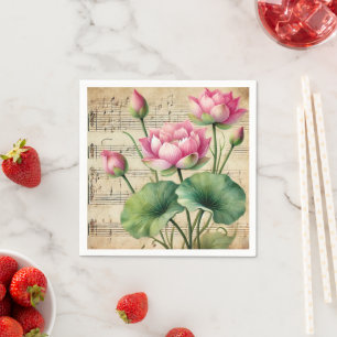 Serviette En Papier Vintage feuille Musique rose et vert Lotus Découpa
