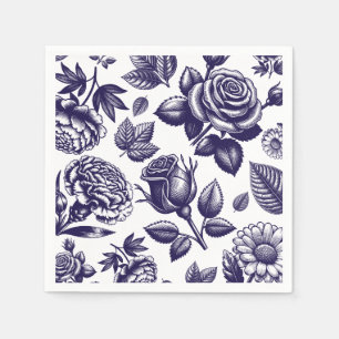 Serviette En Papier Vintage floral bleu marine