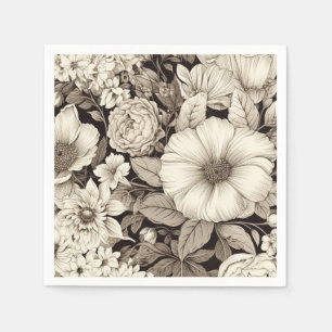 Serviette En Papier Vintage Floral Sepia Motif (12)