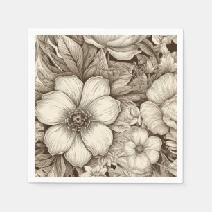 Serviette En Papier Vintage Floral Sepia Motif (4)