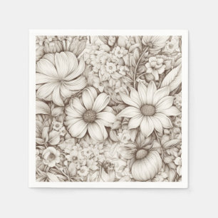 Serviette En Papier Vintage Floral Sepia Motif (5)