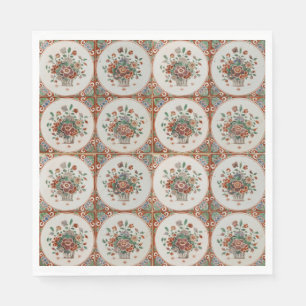 Serviette En Papier Vintage Floral Terracotta Carreaux Motif