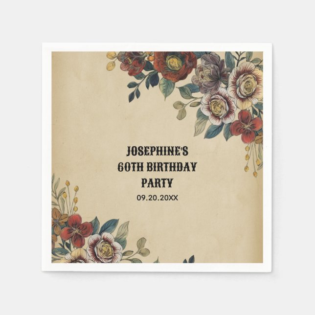 Serviette En Papier Vintage Flower Birthday  (Devant)