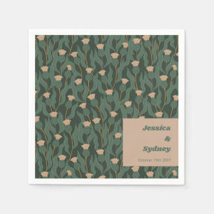 Serviette En Papier Vintage Forest Green Blush Floral Boho Mariage