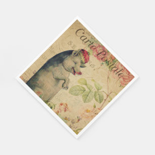 Serviette En Papier Vintage Français Porte-Cartes Postales Avec Couron