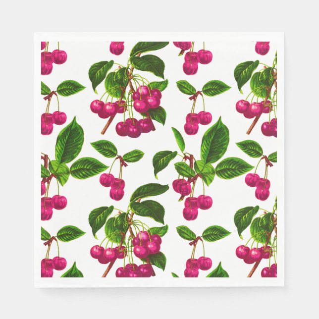 Serviette En Papier Vintage Fuchsia Cerises roses Imprimer (Devant)