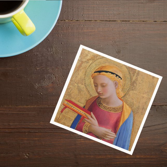 Serviette En Papier Vintage Golden Christian Holy (Holy Christian angel figure halo holding book on golden yellow napkin.)