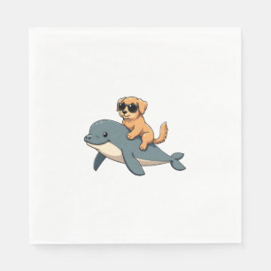 Serviette En Papier Vintage Golden Retriever montant une baleine blanc
