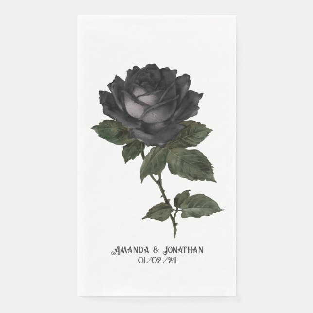 Serviette En Papier Vintage gothique noir Roses personnalisés (Devant)