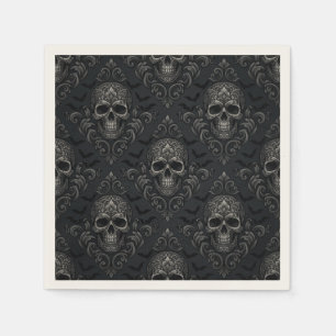Serviette En Papier Vintage gothique victorien crâne damassé Halloween