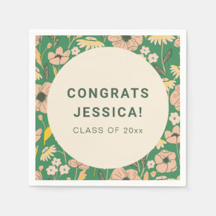 Serviette En Papier Vintage Green Rose Floral Graduation Party Custom