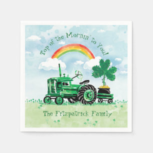 Serviette En Papier Vintage Green Tractor Shamrock Ajouter Nom de fami