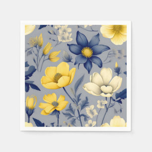 Serviette En Papier Vintage Gris Botanique avec Floral Jaune